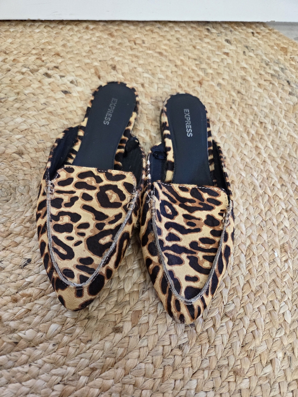 Express Leopard Print Pointed Slip-On Mules - Black & Tan